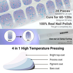 DUKASOU hand applying a gel nail strip under UV light demonstrating easy at-home manicure