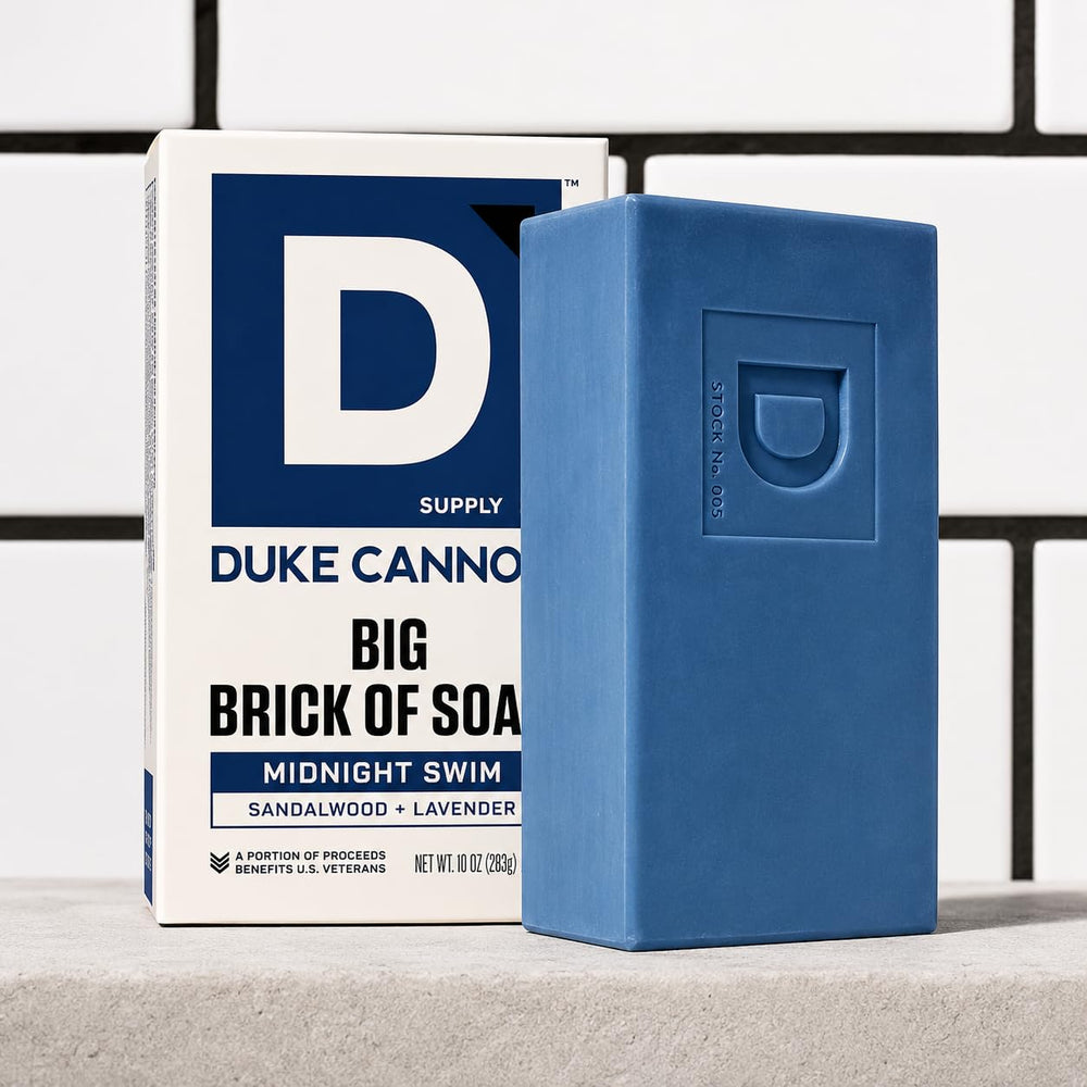 Duke Cannon cut piece held in hand demonstrating easier grip and portioning