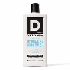 Duke Cannon front bottle view showing 18oz size and bold label benefit