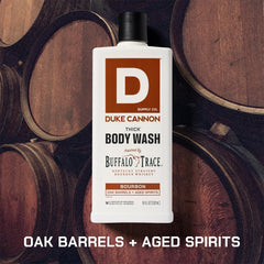 Duke Cannon bottle held in hand to show 18 oz size and portability for active routines