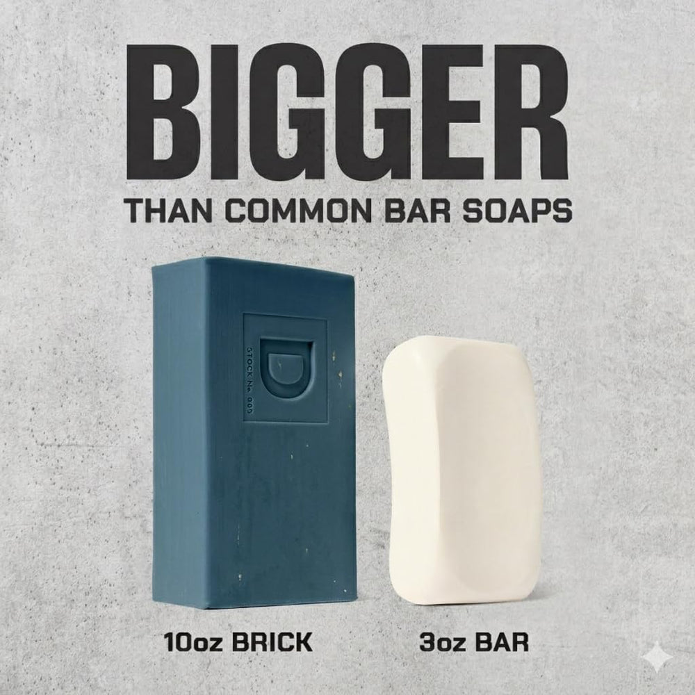 Duke Cannon bar in hand for scale showing 10 oz long-lasting benefit