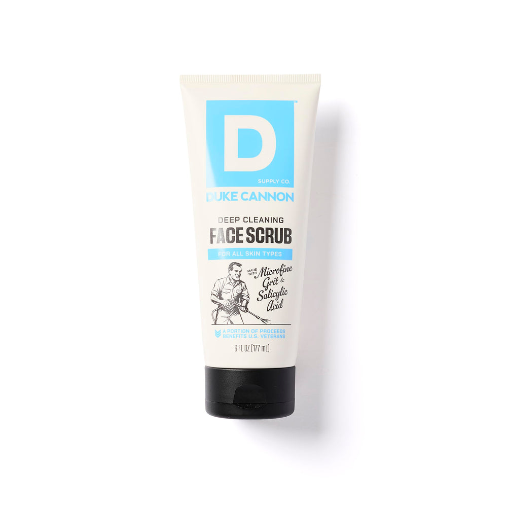 Duke Cannon face scrub front packaging showing label and 6 oz size for easy identification