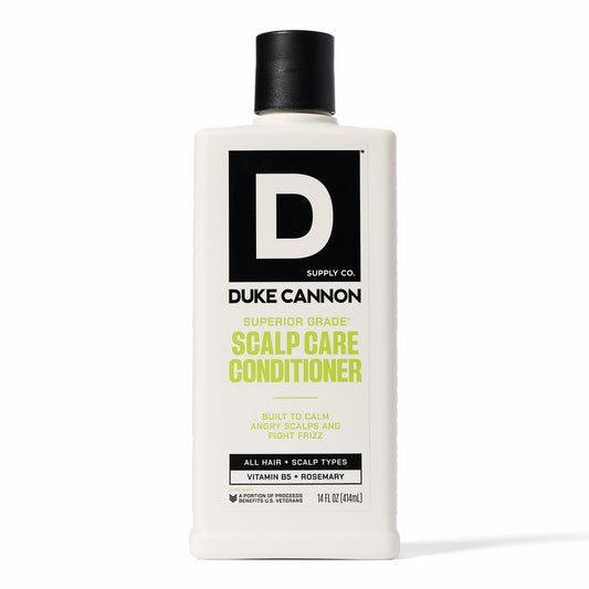 Duke Cannon front bottle shows label and 14 oz size, clear product identity and benefit