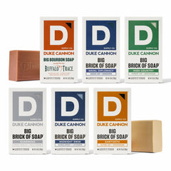 Duke Cannon front packaging showing six large soap bars and value