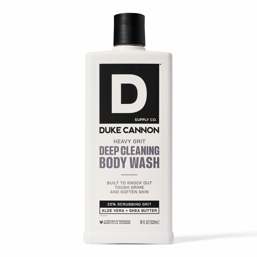 Duke Cannon front bottle view showing industrial-strength body wash benefit
