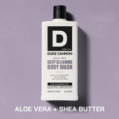 Duke Cannon label close-up highlighting ingredients and rugged design benefit