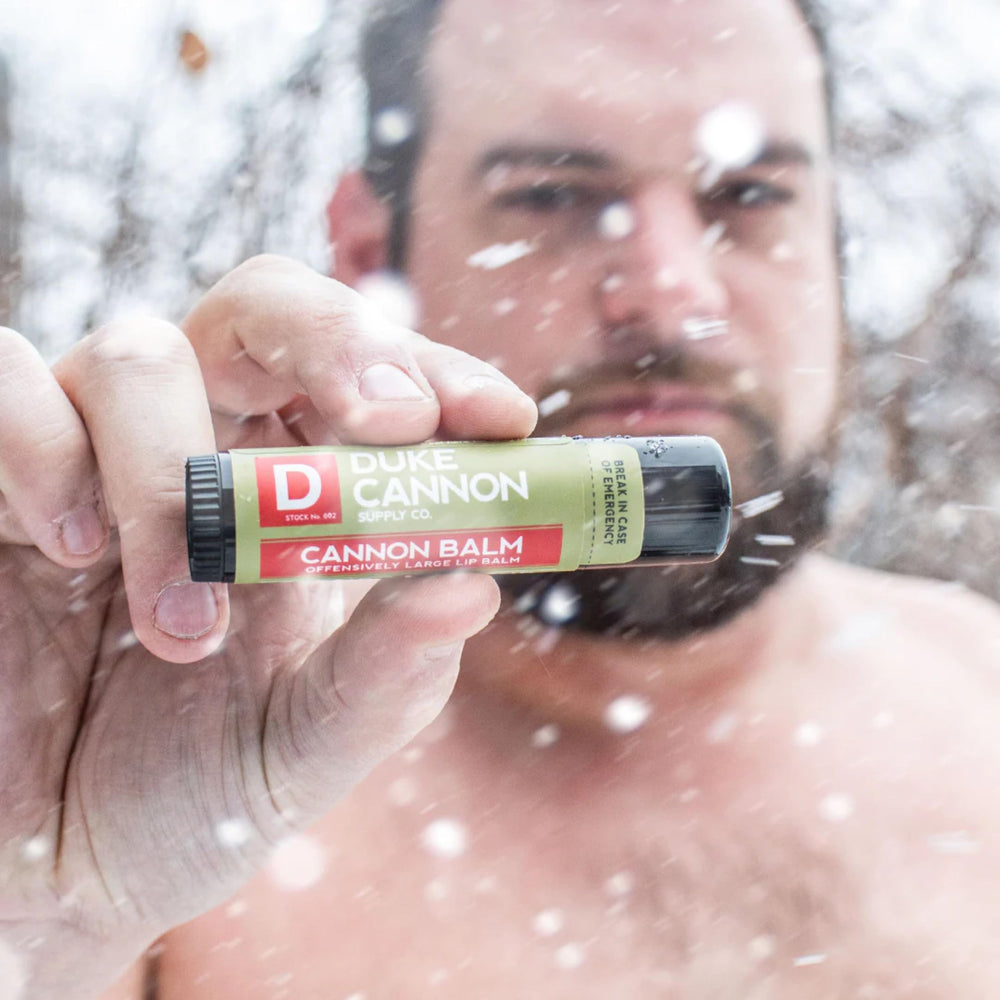 Duke Cannon label detail showing SPF 15 and ingredient transparency benefit