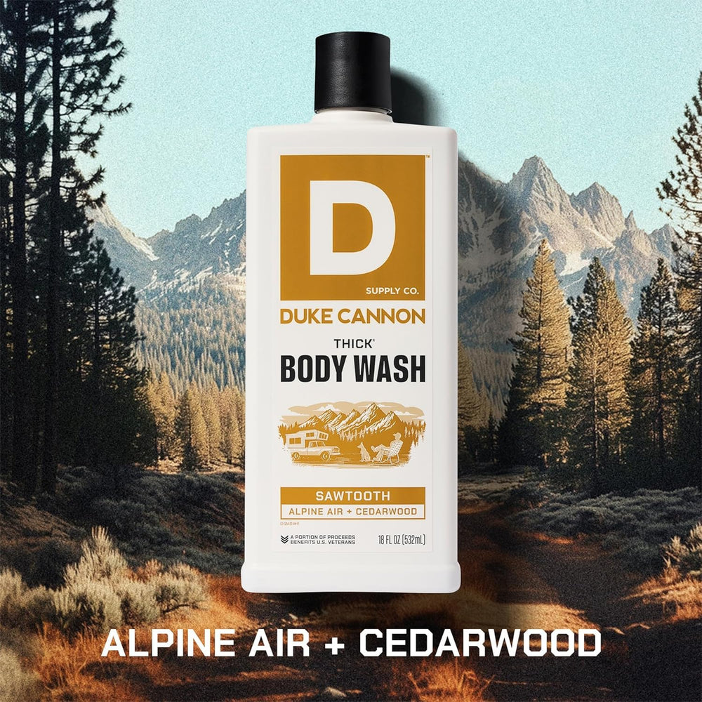 Duke Cannon close-up of product label highlighting fragrance and ingredients benefits