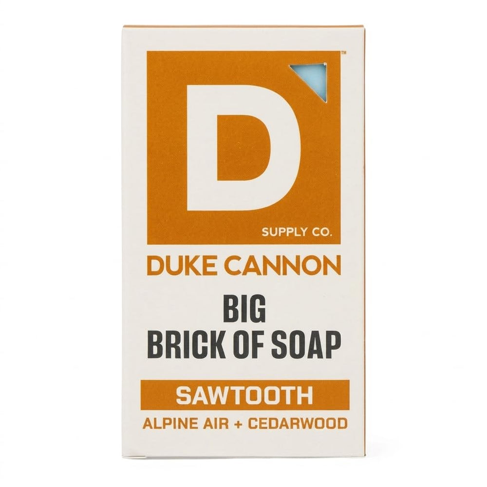 Duke Cannon front view of Sawtooth extra large bar showing bold packaging and size benefit