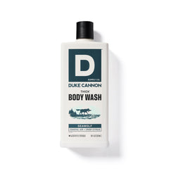 Duke Cannon bottle in hand illustrating concentrated size and grip benefit