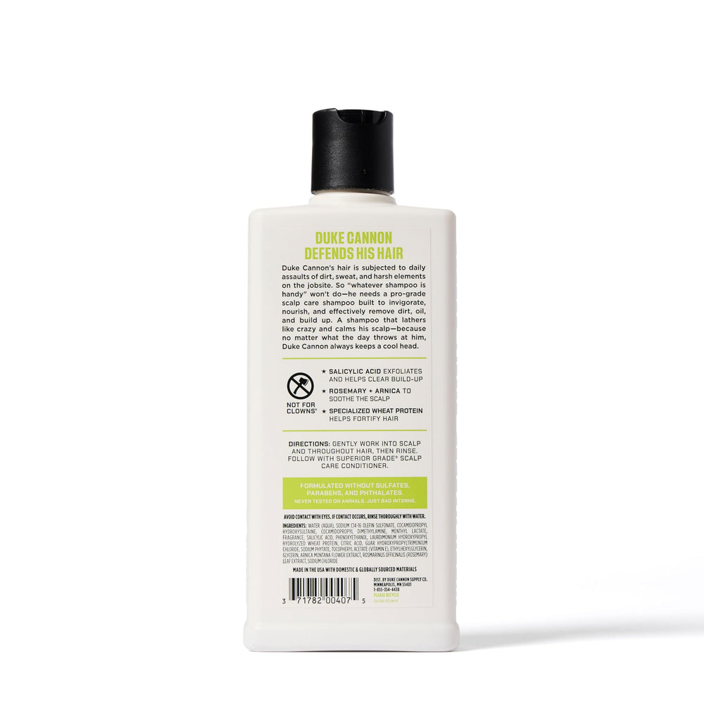 Duke Cannon label close-up highlighting active ingredients and clear directions