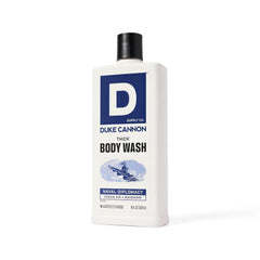 Duke Cannon shower shelf lifestyle bottle staged for daily grooming appeal