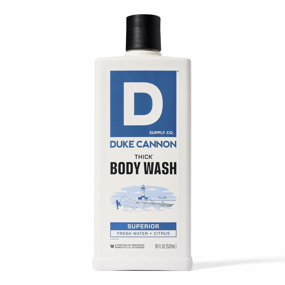 Duke Cannon front packaging showing durable bottle and bold label for easy identification