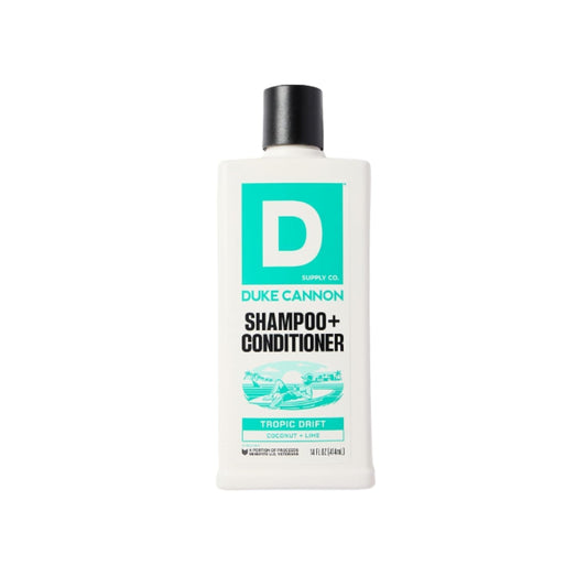 Duke Cannon Tropic Drift front bottle showing label and scent benefits