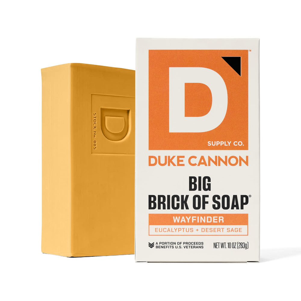 Duke Cannon lifestyle shot outdoors evoking Wayfinder eucalyptus and desert sage inspiration