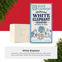 Duke Cannon soap held in hands to show 10oz size and durable large-scale value