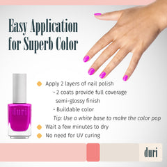 duri swatch on nail wheel showing vibrant neon purple payoff and coverage