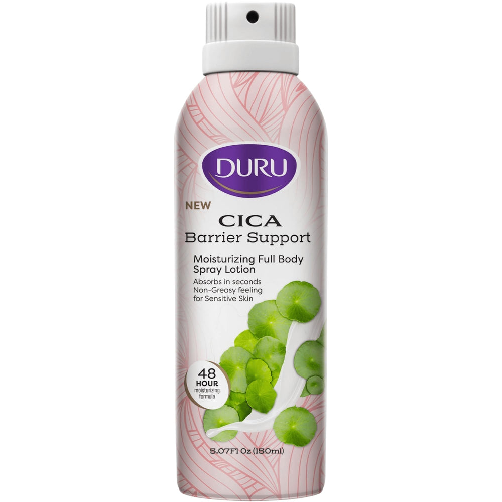 Duru front packaging showing spray bottle and label with benefits