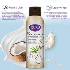Duru mist spraying on arm demonstrating fast, even coverage benefit