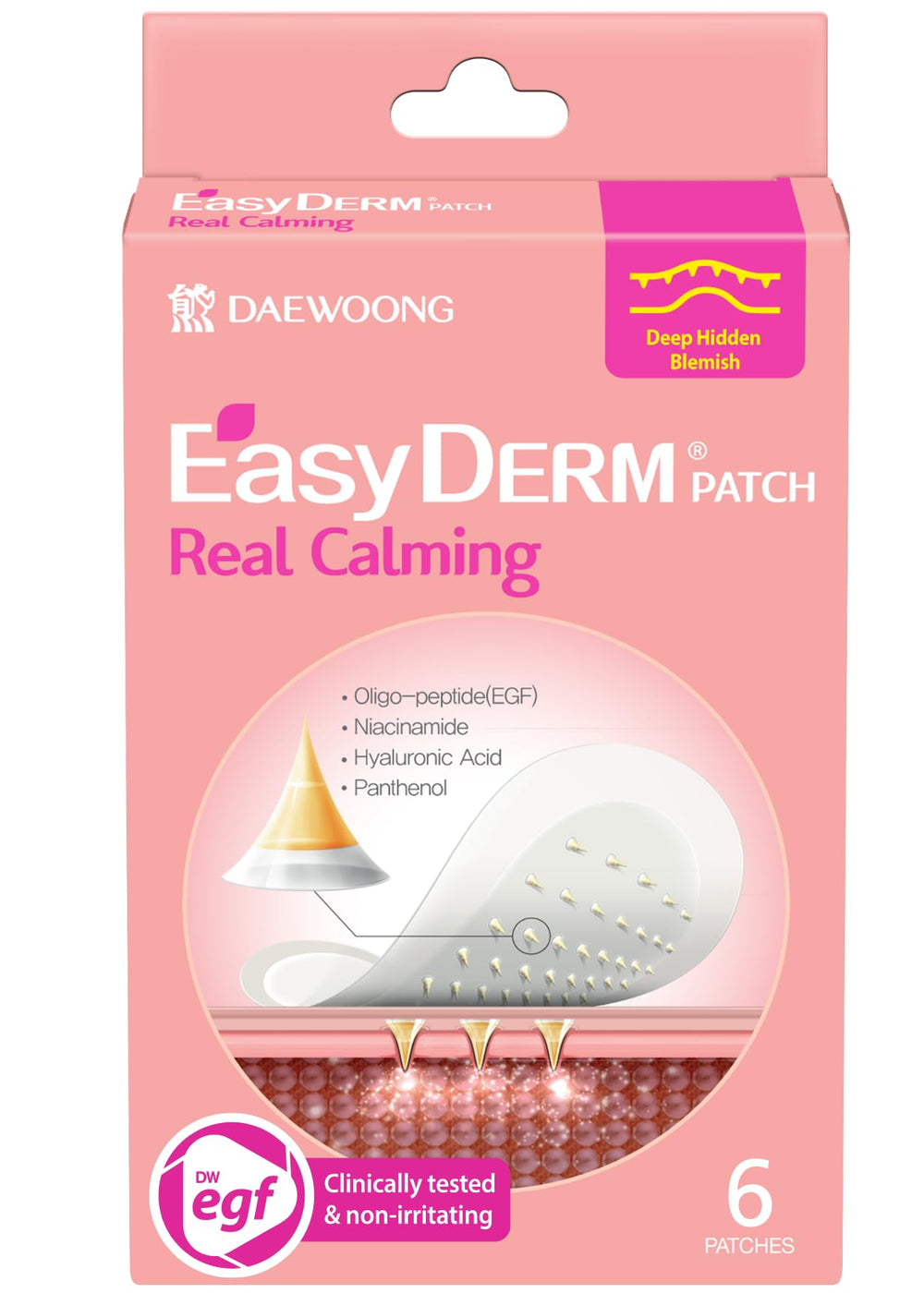 DWEasyDerm front packaging showing compact 6-count patch box and benefits