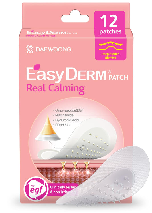DWEasyDerm front packaging showing 12 clear microdart patches for discreet care