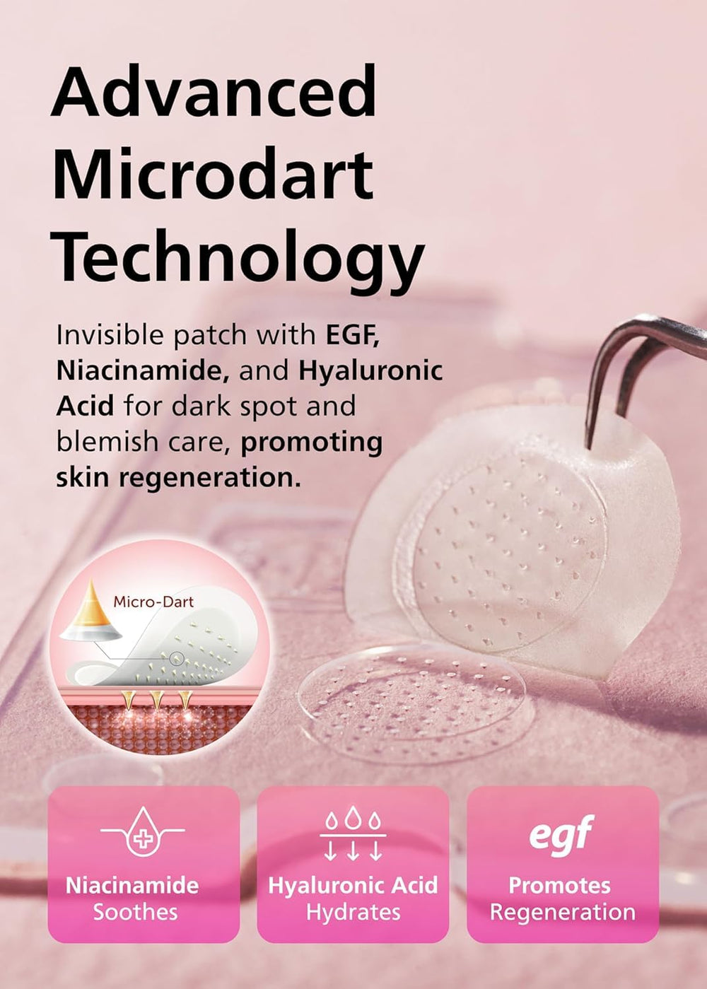DWEasyDerm ingredient label showing EGF niacinamide hyaluronic acid benefits