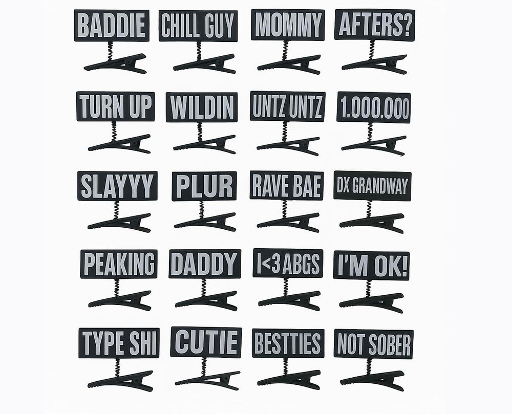 DX Grandway front packaging showing mixed black and white word clips for quick accessorizing