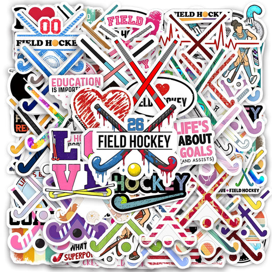 DYDSZDDYBF pack of 120 field hockey stickers showing full set and benefit of variety