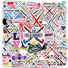 DYDSZDDYBF pack of 120 field hockey stickers showing full set and benefit of variety
