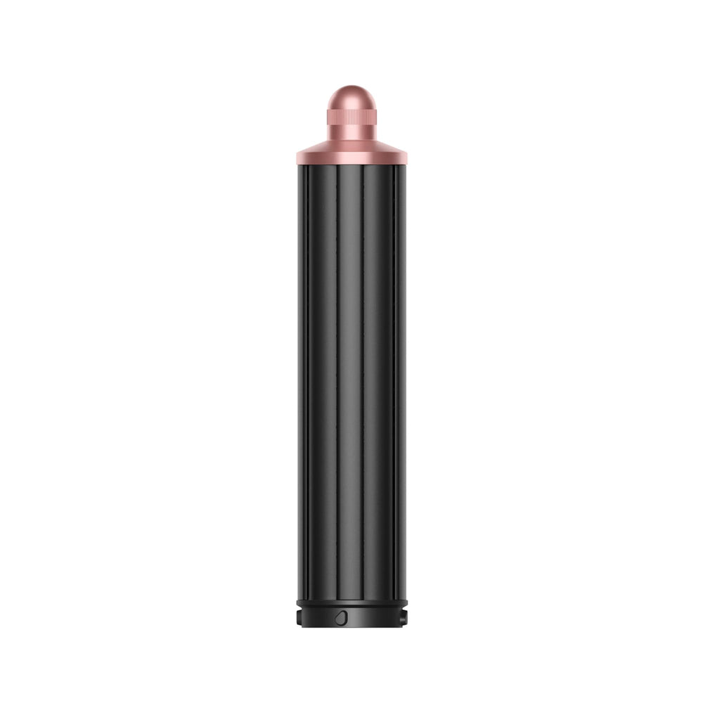 Dyson Airwrap long barrel front view showing sleek black and rosé finish and benefit of larger curls