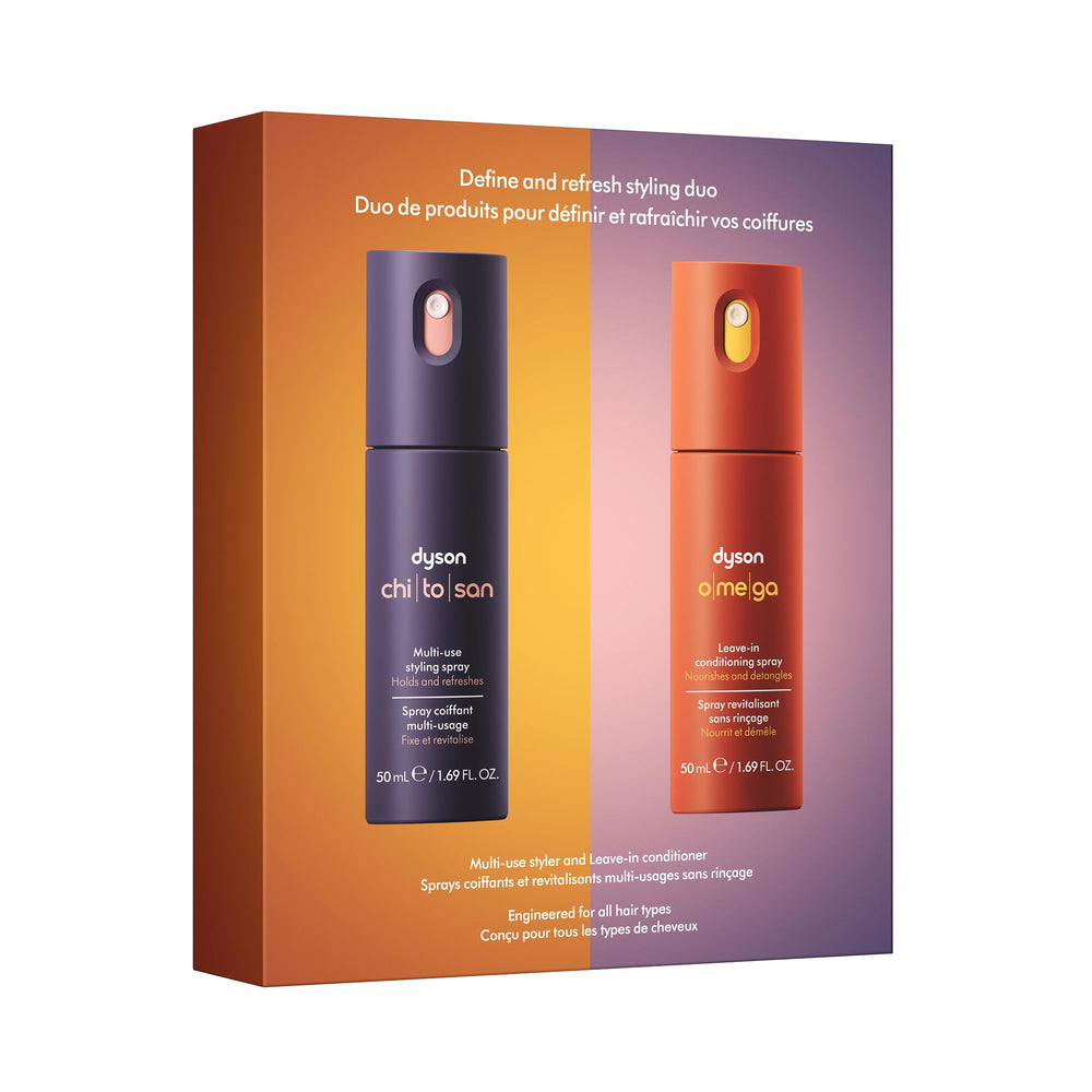 Dyson front packaging of the Define & Refresh duo showing luxury set and benefits