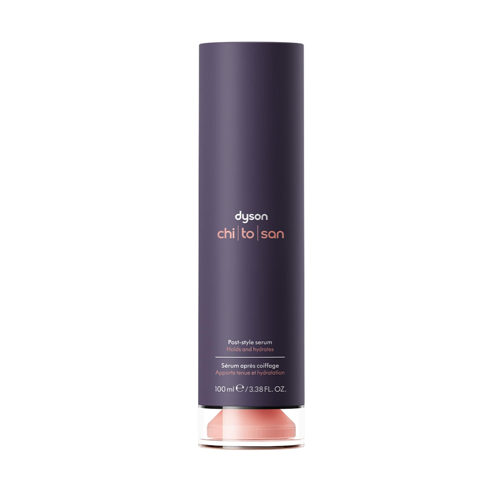 Dyson front packaging showing sleek bottle and branding, delivers controlled finishing