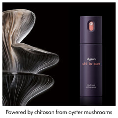 Dyson Omega spray applied to a hair strand showing nourishment and shine