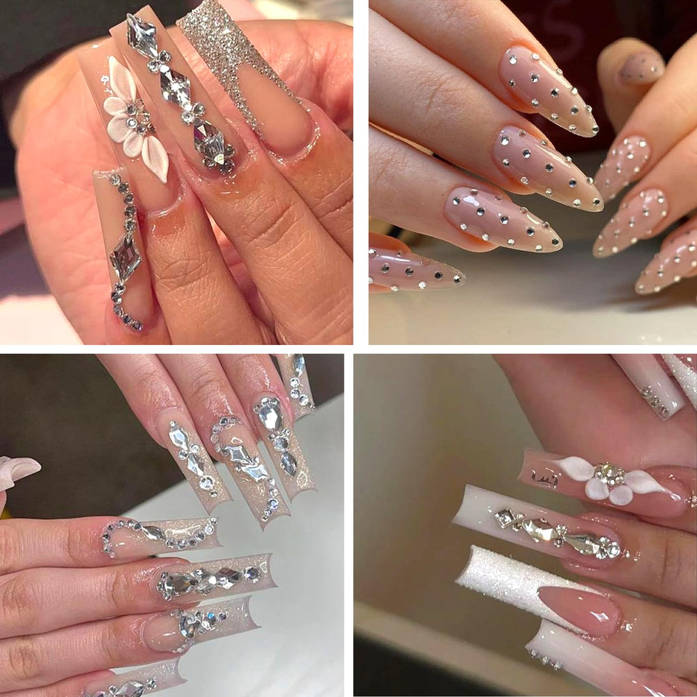 DZHILHMX rhinestones on acrylic nails for long-lasting sparkle