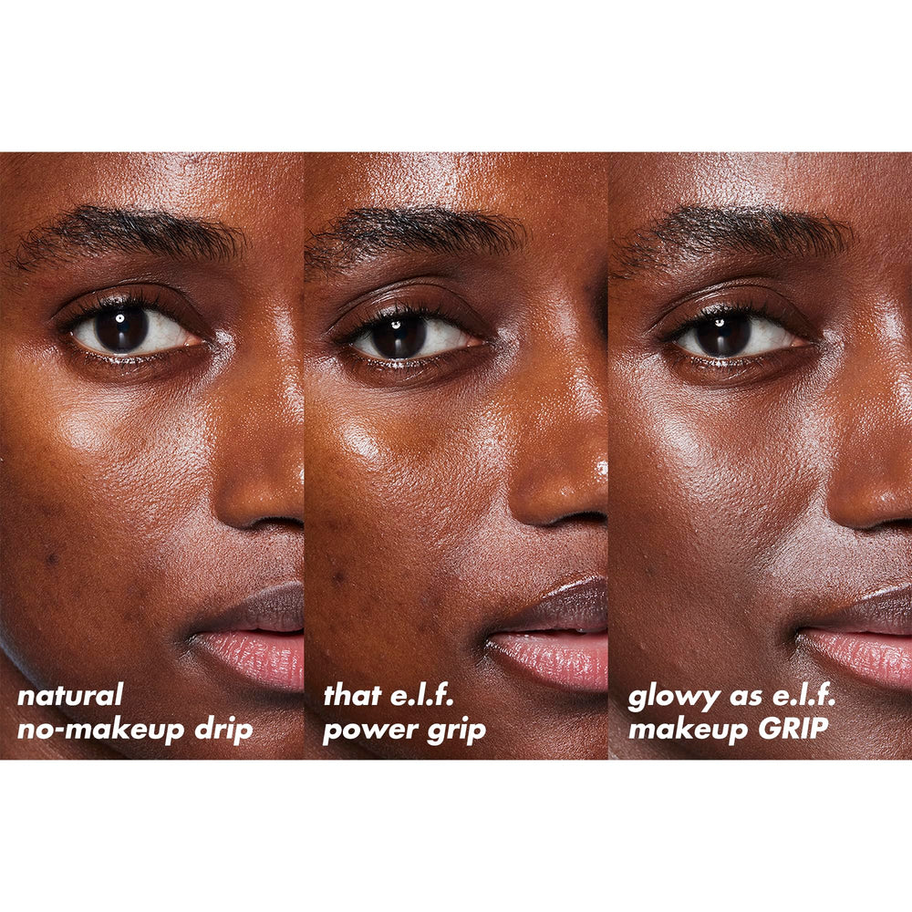 e.l.f. Power Grip primed skin before and after showing improved makeup adhesion