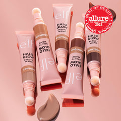 e.l.f. Halo Glow Contour next to a lipstick for size comparison and travel convenience
