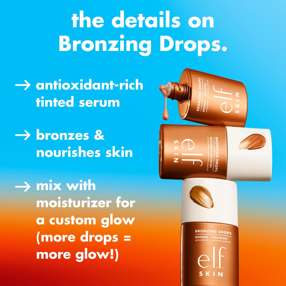 e.l.f. bronzing drops dropper close-up demonstrating precise dosage and convenience
