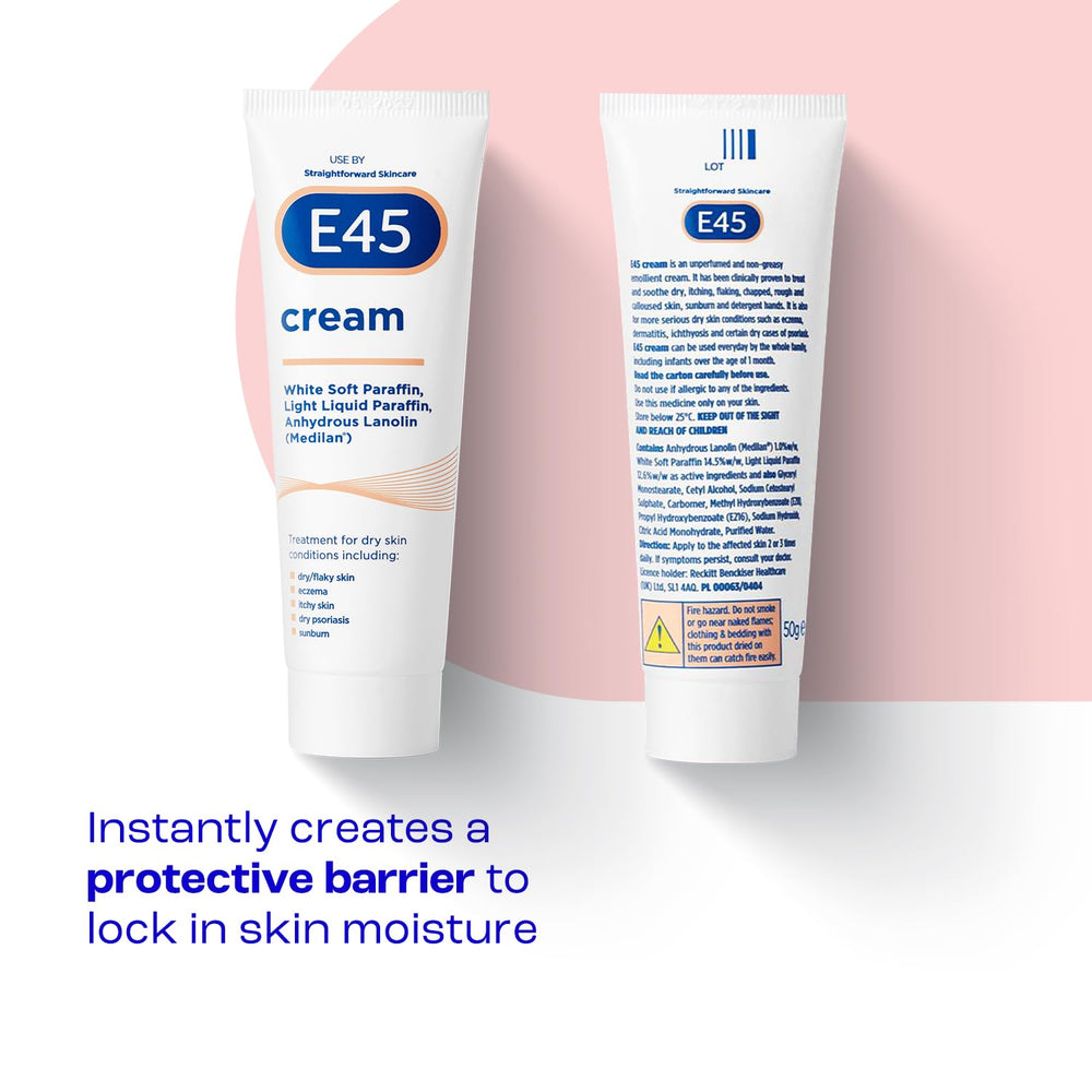 E45 cream texture close-up creamy finish for fast absorption
