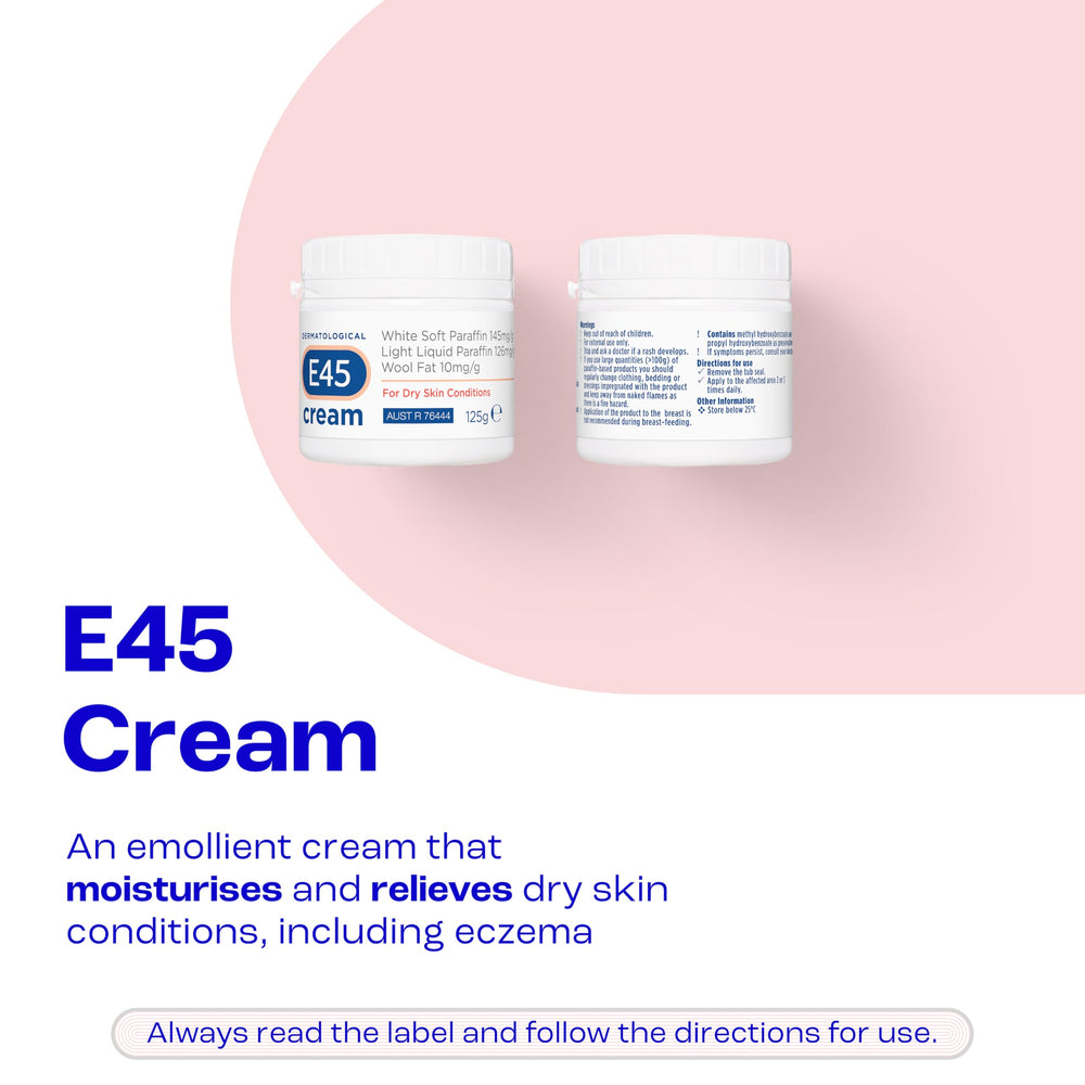 E45 cream texture closeup highlighting rich moisturising consistency