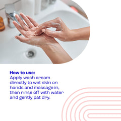E45 bottle on shower shelf demonstrating whole-body gentle wash benefit