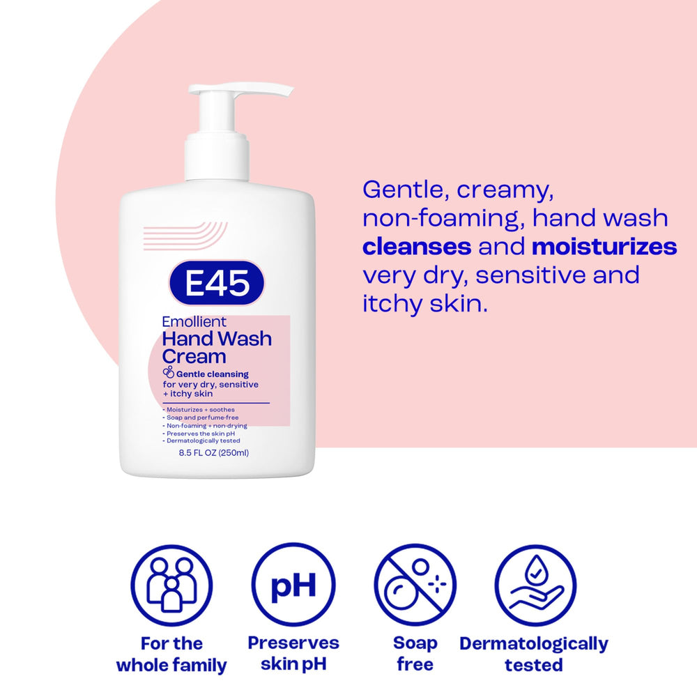 E45 pump nozzle close-up for easy dispensing and controlled use benefit
