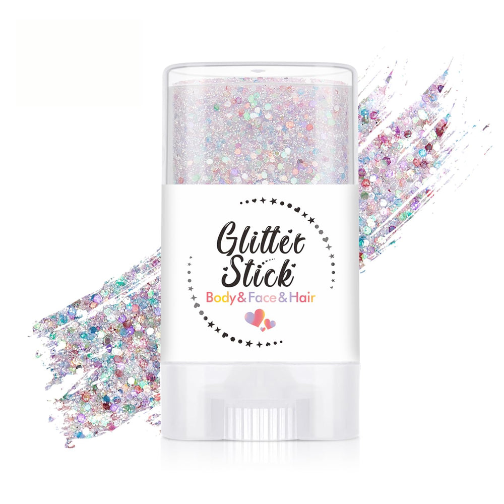 EAEVDJ front glitter stick showing twist-up applicator and vibrant colors