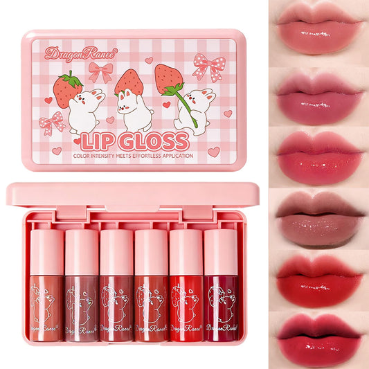 Eakroo front box collection showing six glosses and neat packaging benefit: convenient gift set