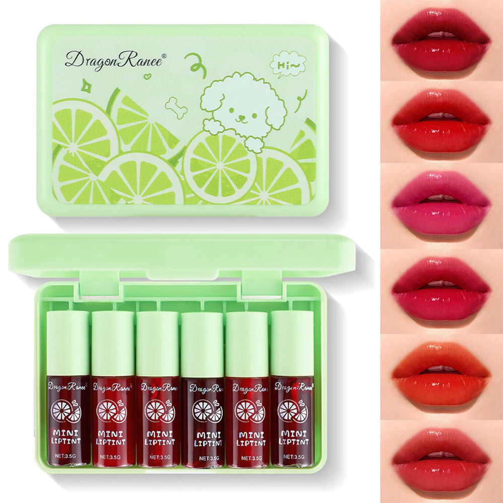Eakroo front packaging showing six lemon-inspired lip tint shades and portability