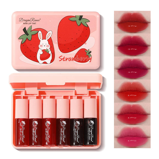 Eakroo front packaging showing six mini lip stain tubes and kit benefits