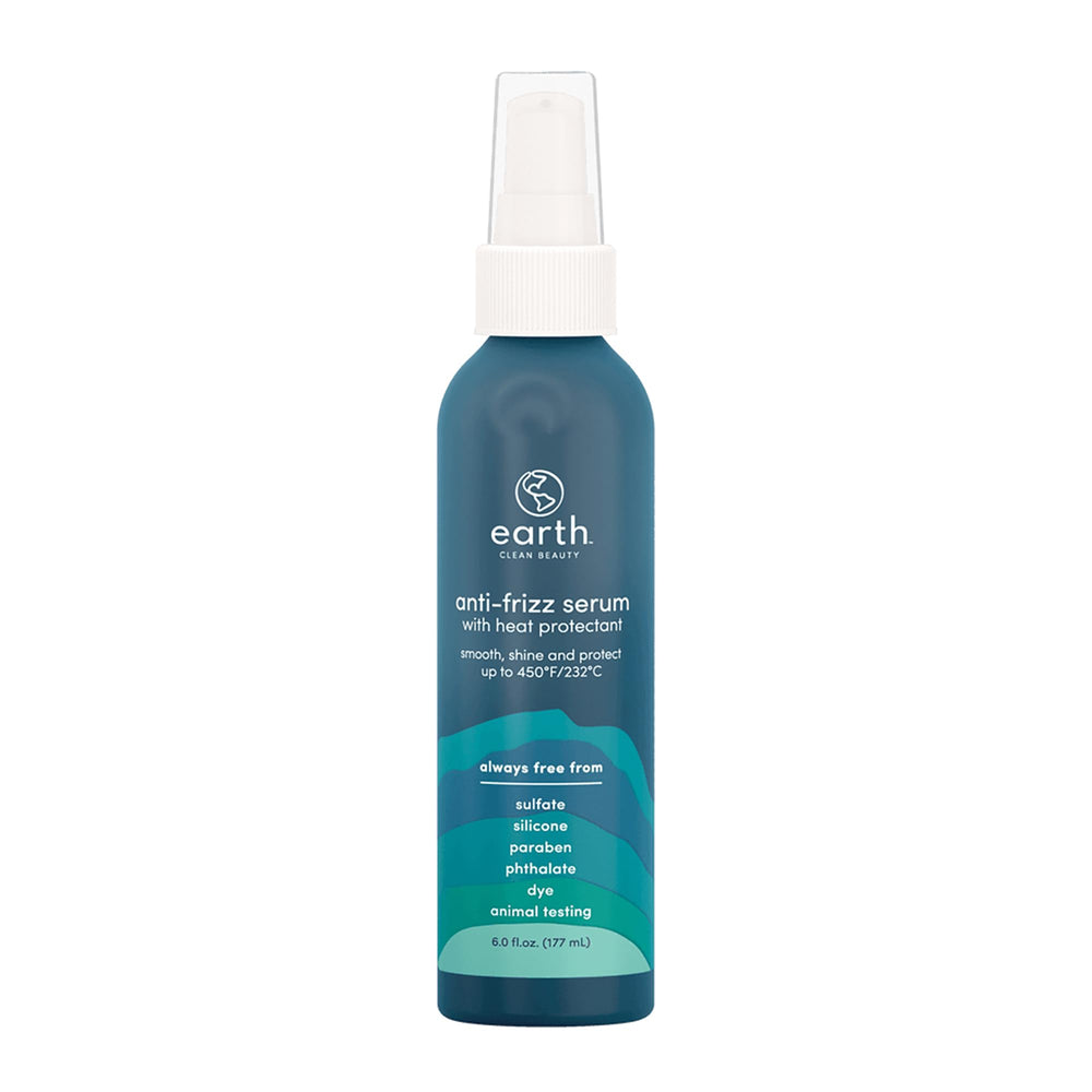 earth front packaging of anti-frizz serum showing product benefits and size