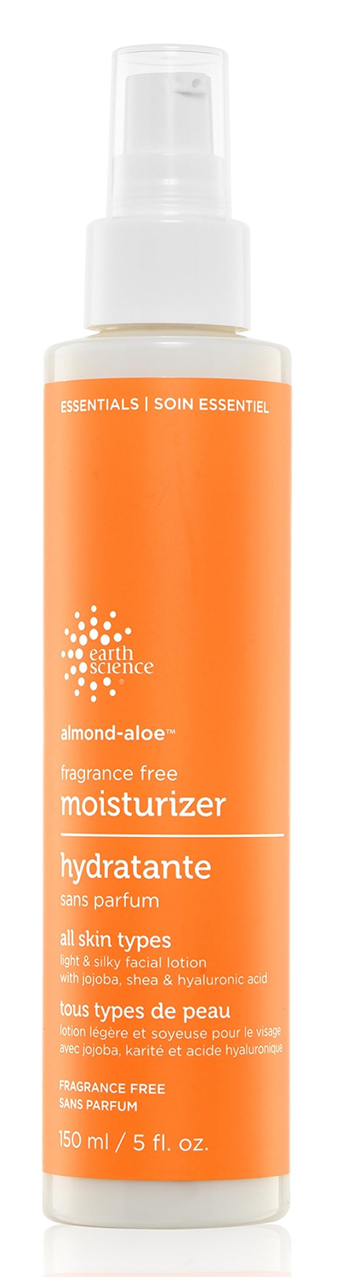 Earth Science almond aloe front packaging showing pump and label, gentle daily hydration