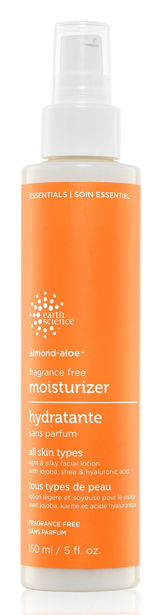 Earth Science almond aloe front packaging showing pump and label, gentle daily hydration