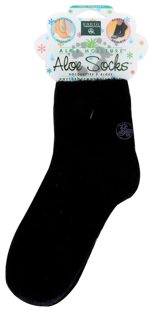 Earth Therapeutics aloe vera socks front view showing plush black fabric and comfortable fit