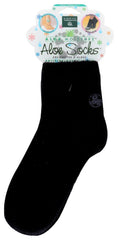 Earth Therapeutics aloe vera socks front view showing plush black fabric and comfortable fit